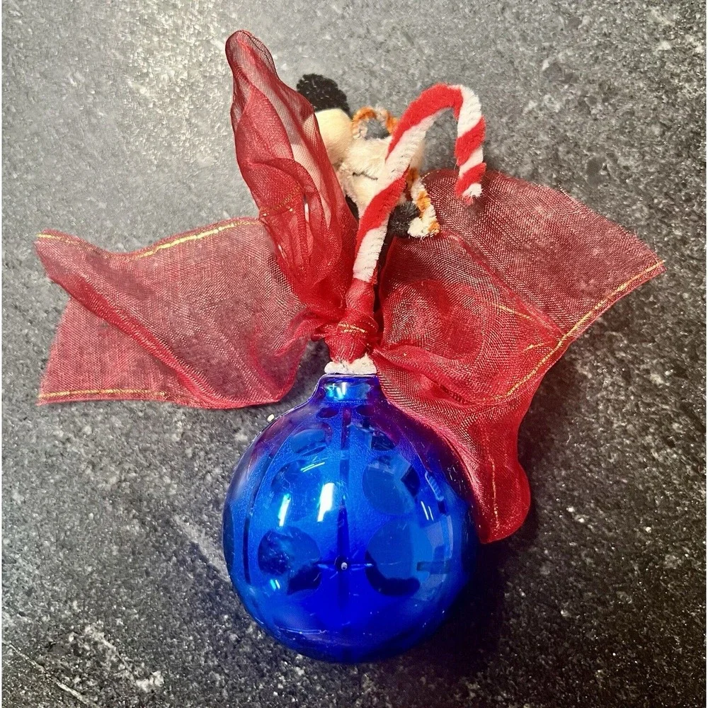 Vtg Christmas Ornament Deer & Tree Blue Jewelbrite 1960s MCM‎ Retro Reflector